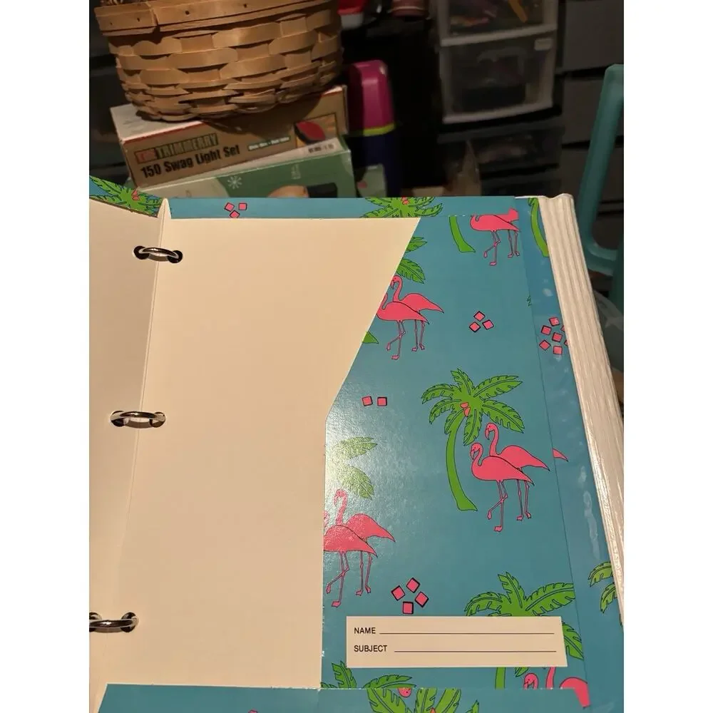 Vintage 3 Ring Binder Trapper Keeper Style W/ Folders & Paper 80's 90's Flamingo